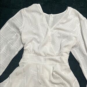 White Long-Sleeve Romper Jumpsuit Shorts